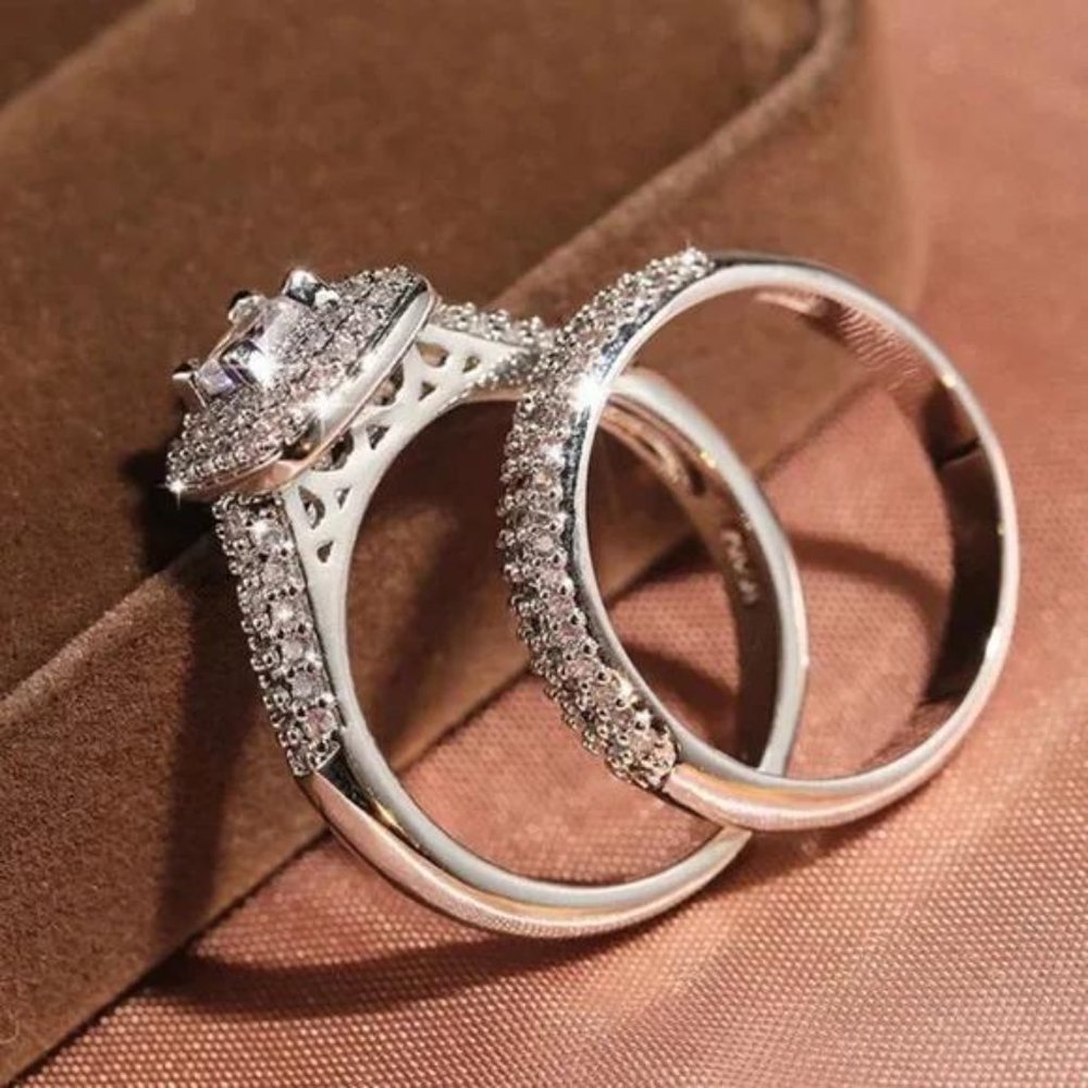 NEW 925 STERLING SILVER 2/SET DIAMOND RING, BEAUTIFUL RING, SHINY RING. - Picture 7 of 7